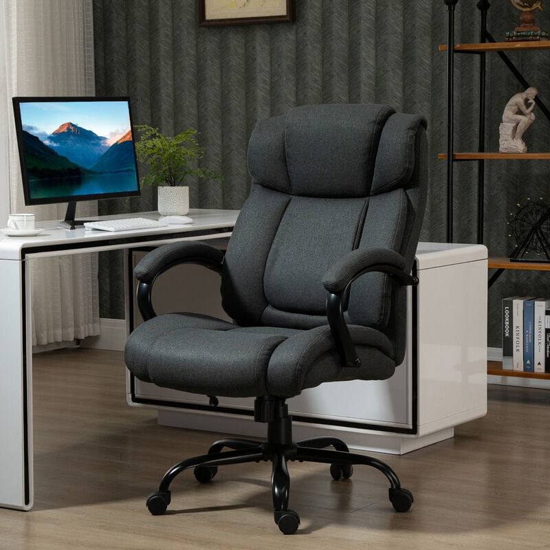 Charcoal Grey High Back Executive Office Chair 484lbs with Wide Seat, Computer Desk Chair with Linen Fabric, Adjustable Height, Wheels