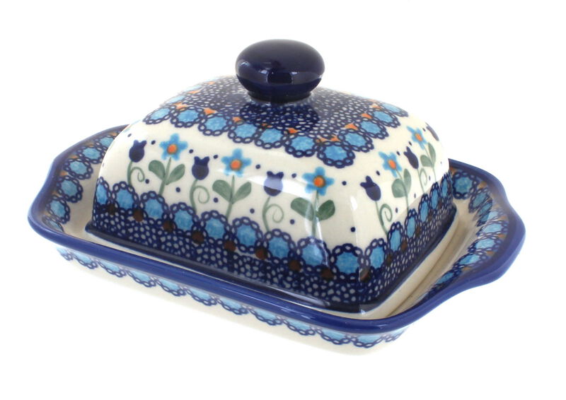 Blue Rose Polish Pottery Charleston Square Butter Dish