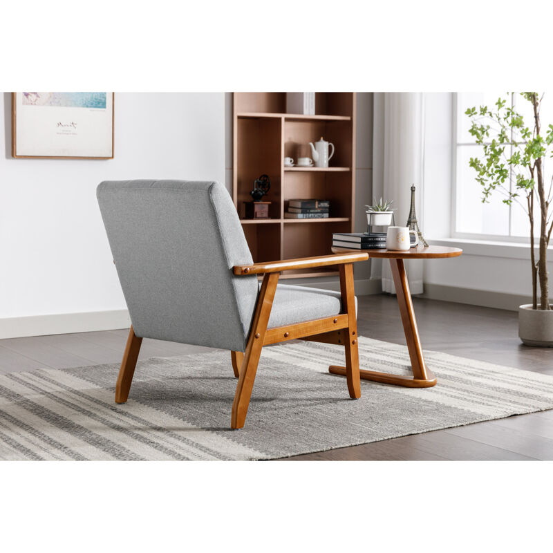 Leisure Chair with Solid Wood Armrest and Feet, Mid-Century Modern Accent chair, for Living Room Bedroom Studio chair