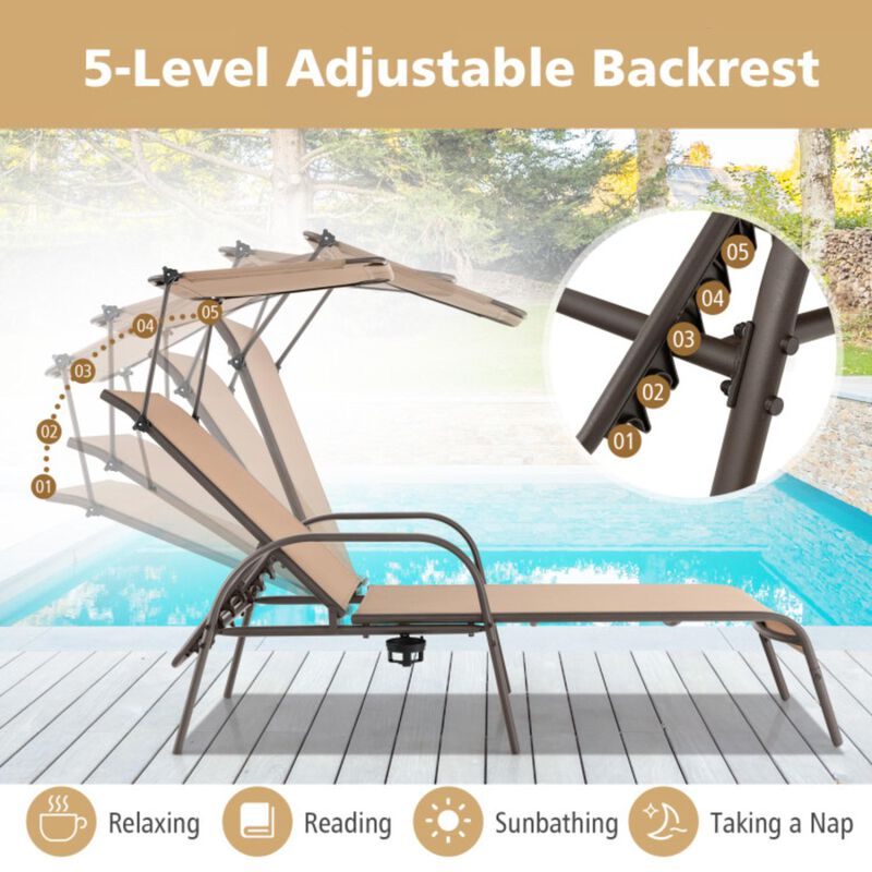 Hivvago Patio Heavy-Duty 5-Level Adjustable Chaise Lounge Chair-Brown