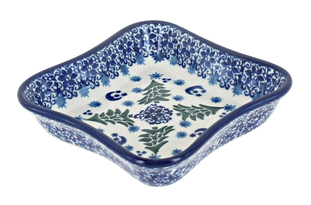 Blue Rose Polish Pottery Memory Garden Small Square Dish