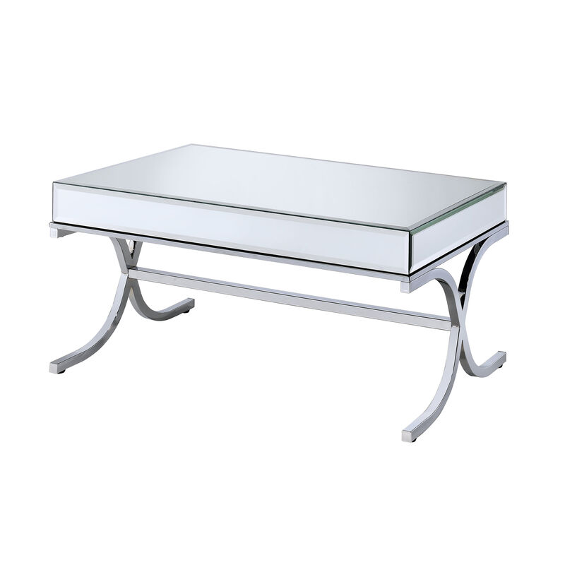 ACME Yuri Coffee Table, Mirrored Top & Chrome