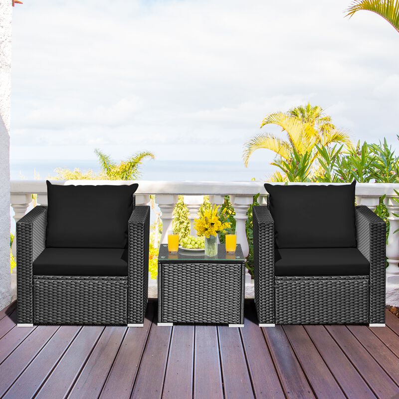 3 Pieces Patio Wicker Conversation Set�with Cushion