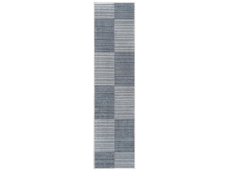 Shutter Minimalist Striped Plaid Machine-Washable Dark Gray/Cream 2 ft. x 8 ft. Runner Rug