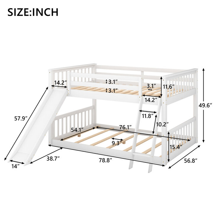 Full over Full Bunk Bed with Convertible Slide and Ladder, Gray