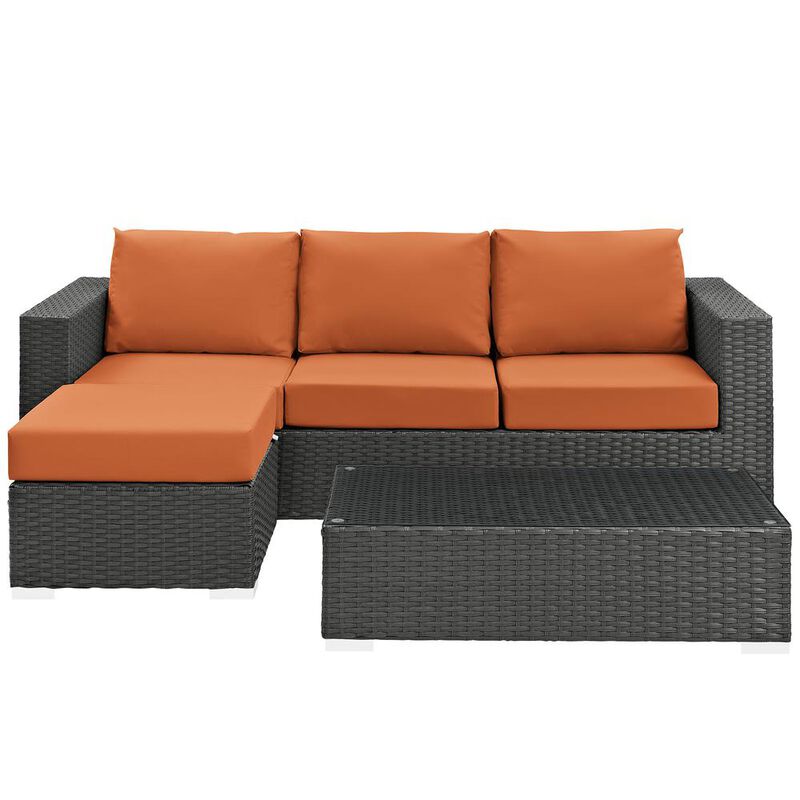 Modway Sojourn 3 Piece Outdoor Patio Sunbrella Sectional Set