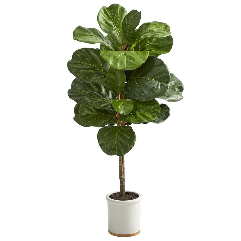 HomPlanti 3.5 Feet Fiddle Leaf Artificial Tree in White Ceramic Planter