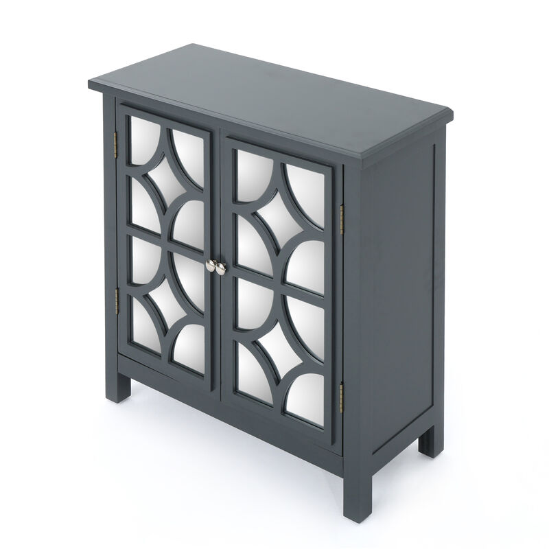 Firwood Mirror Finished Double Door Cabinet, Charcoal Grey