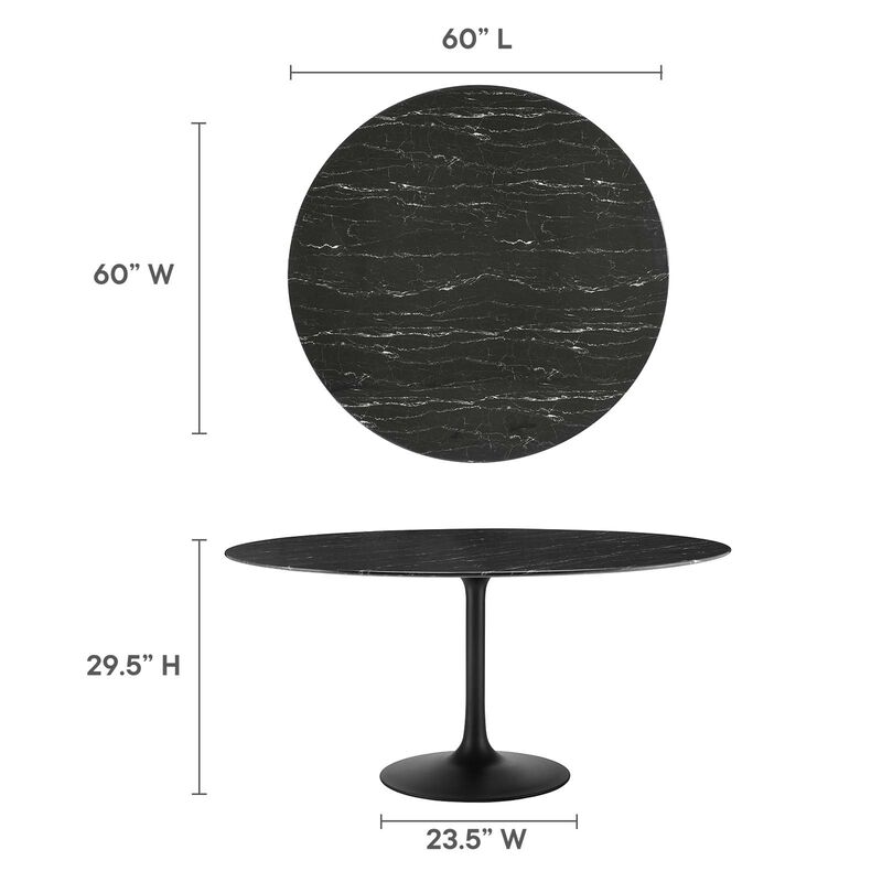 Modway - Lippa 60" Round Artificial Marble Dining Table Black Black