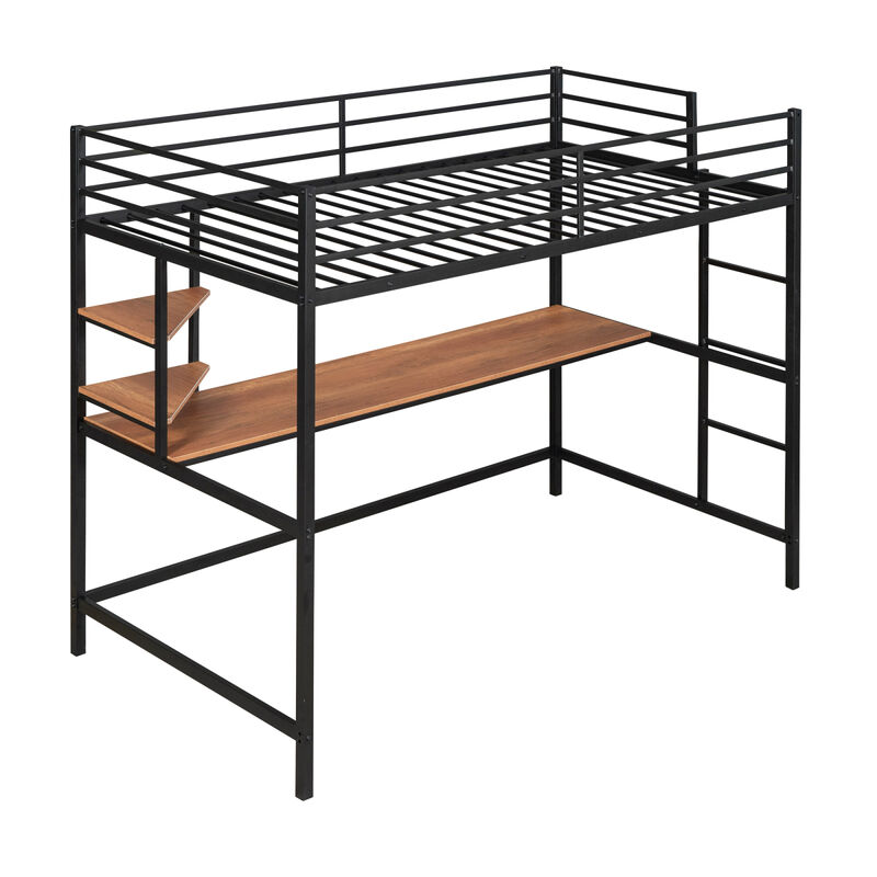 Twin Metal Loft Bed With Desk And Shelf