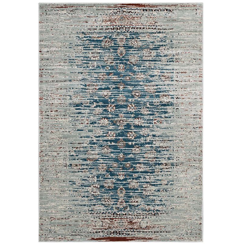 Hesper  Distressed Contemporary Floral Lattice 8x10 Area Rug - Teal, Beige and Brown