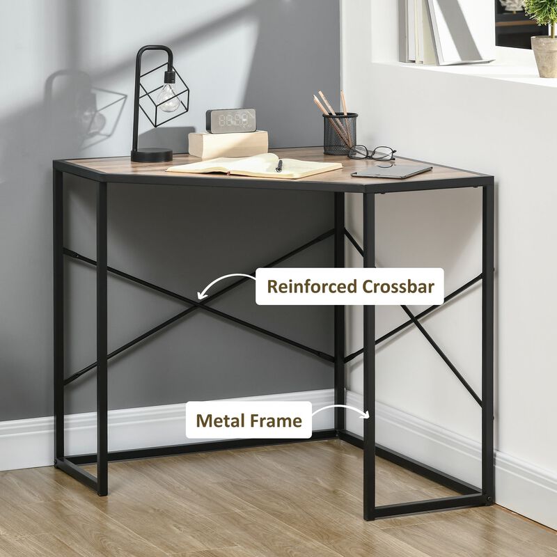 Corner Computer Desk with Steel Frame for Small Spaces, Writing Desk for Workstation, Black