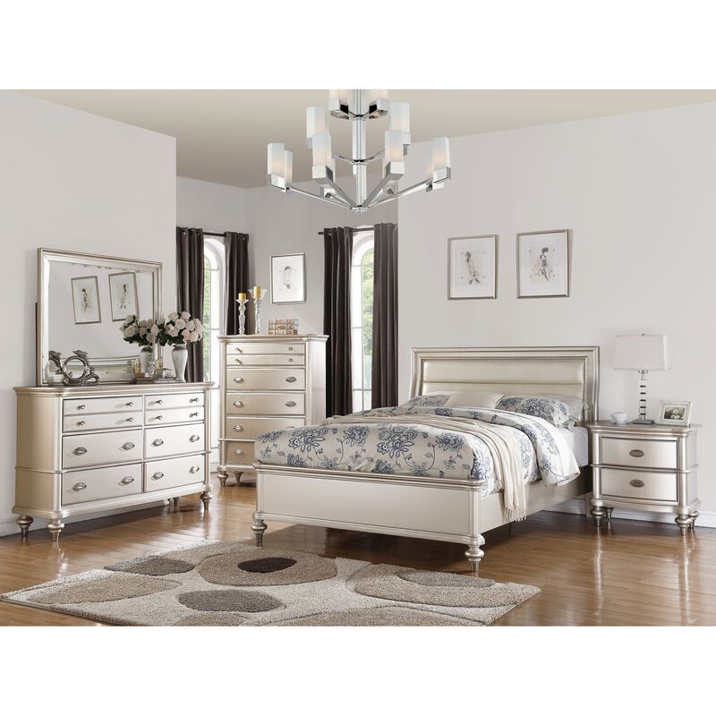 Classic Bedroom Elegant Nightstand Beige / White Finish or Silver 2-Drawers Bedside Table Plywood