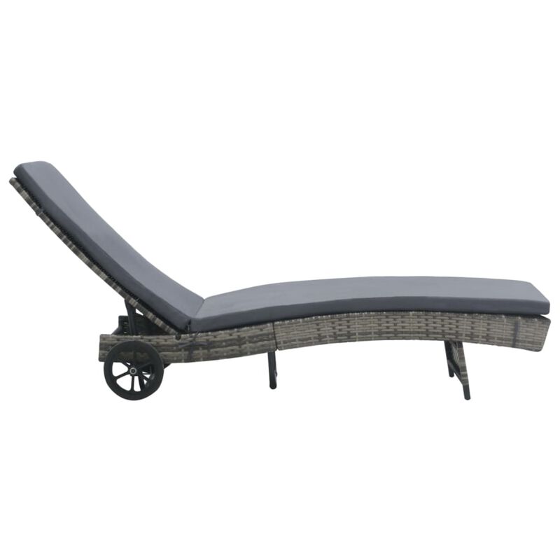 vidaXL Outdoor Sunlounger with Wheels and Cushion, Poly Rattan Furniture, Adjustable Backrest, Anthracite - Ideal for Garden, Patio, Balcony