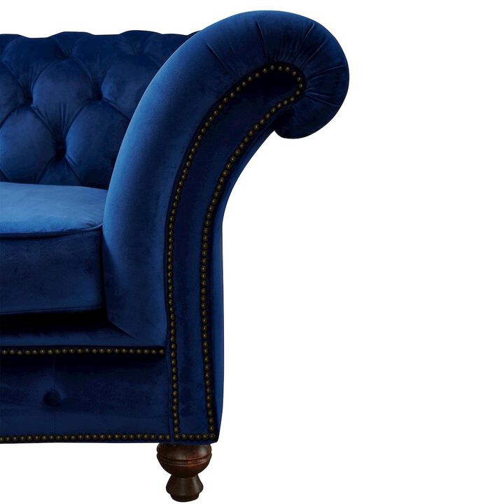 Crafters and Weavers Peyton Sloped Arm Chesterfield Sofa - Blue Velvet