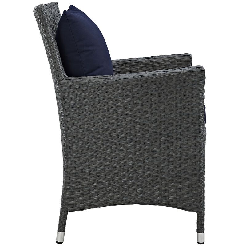 Modway Sojourn Wicker Rattan Outdoor Patio Sunbrella Fabric Dining Chair in Canvas Navy