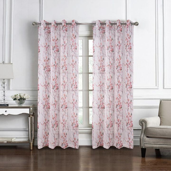 RT Designers Collection Amelia Printed Doily Grommet Light Filtering Curtain Panels for Bedroom 54" x 84" Rose