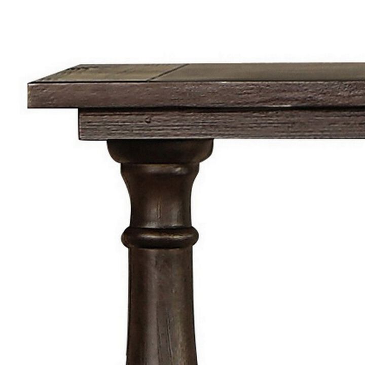 Aria 48 Inch Console Sofa Table, Plank Top, Turned Pedestal Base, Brown-Benzara