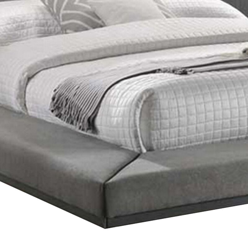 Noe Ruby Queen Bed with Built in Nightstands, Low Height, Gray Upholstery - Benzara