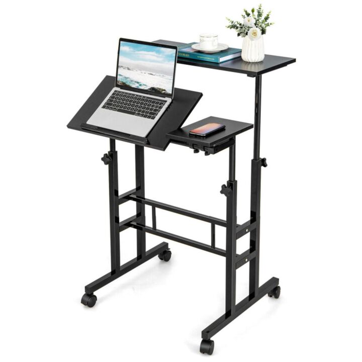 Mobile Standing up Desk Adjustable Computer Desk Tilting Workstation