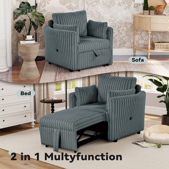 Convertible Sofa Bed Chair Pullout Single Sleeper Chair Bed with USB and Pillows for Living Room