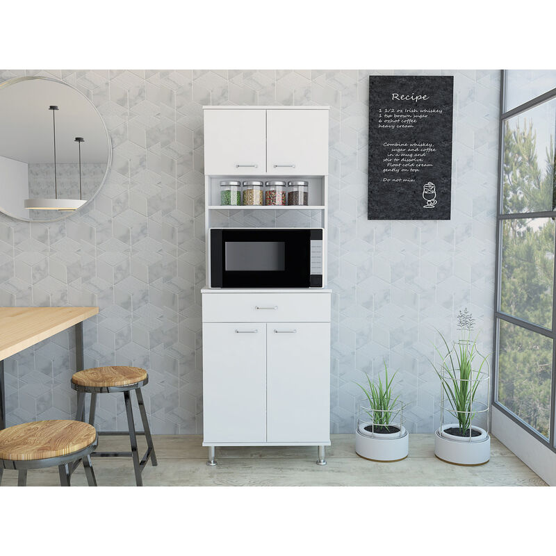 Della 60 Kitchen Pantry with Countertop, Closed & Open Storage -White