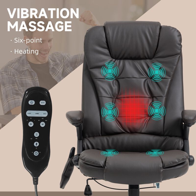 Heated Massage Office Chair, Heated Reclining Desk Chair with 6 Vibration Points, Armrest and Remote, Dark Brown