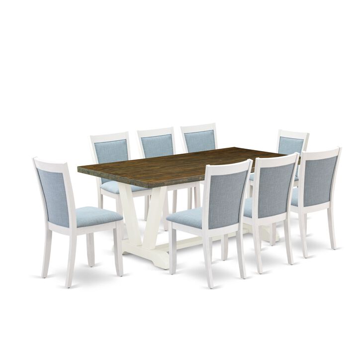 East West Furniture V077MZ015-9 9Pc Dining Set - Rectangular Table and 8 Parson Chairs - Multi-Color Color
