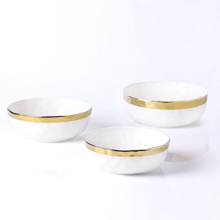 Stone Lain Florian Porcelain Serving Bowl Set 3 Piece, Green