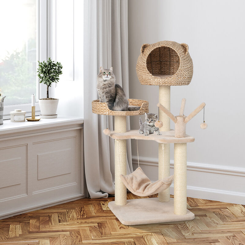 Costway 48'' Tall Cat Tree Tower Multi-Level Play Activity Center withCondo Hammock Cushion