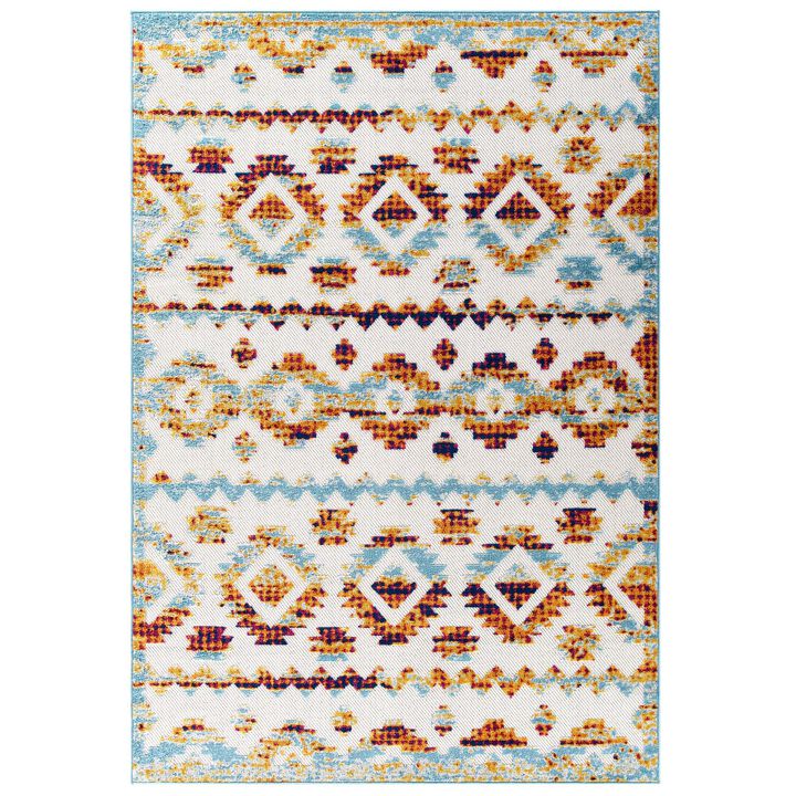 Reflect Takara Distressed Contemporary Abstract Diamond Moroccan Trellis 5x8 Indoor and Outdoor Area Rug - Multicolored