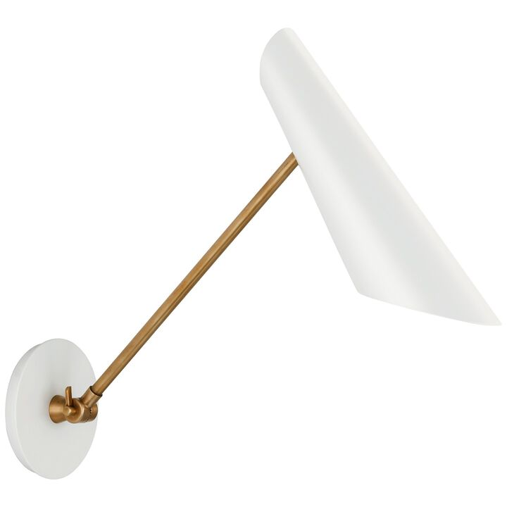 Franca Single Library Wall Light in Hand-Rubbed Antique Brass with White Shade