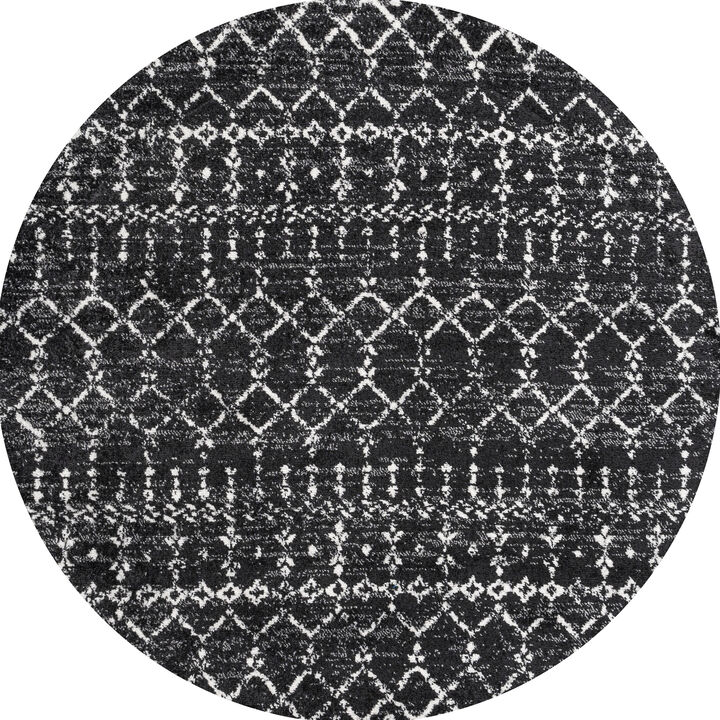 Moroccan HYPE Boho Vintage Diamond Black/Ivory 3' Round Area Rug