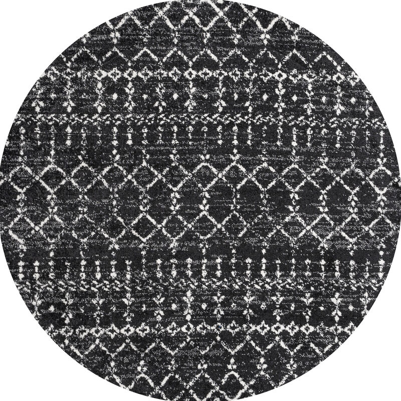 Moroccan HYPE Boho Vintage Diamond Black/Ivory 3' Round Area Rug