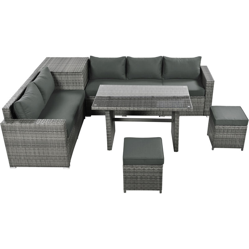 Merax Outdoor 6-Piece All Weather PE Rattan Sofa Table Set