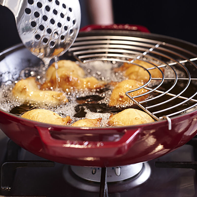 Staub Cast Iron Perfect Pan , Dutch Oven, 4.5-quart,  serves 4-5, Made in France, Cherry