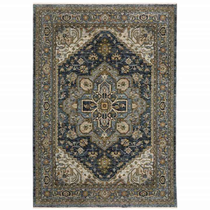 2 X 3 Blue Taupe grey green Rust Tan Beige And gold Oriental Power Loom Stain Resistant Area Rug With Fringe
