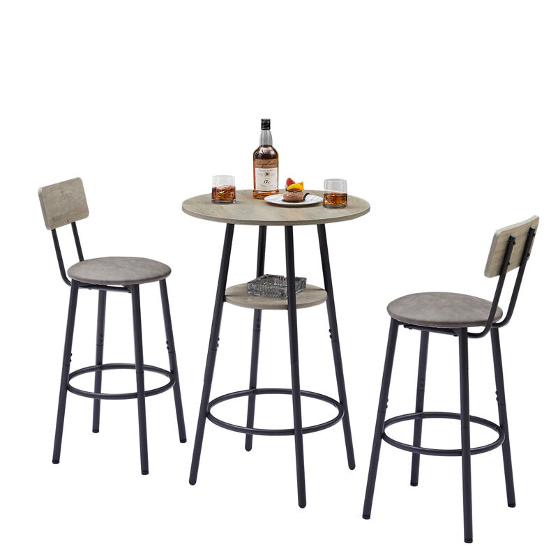 Round Barstool Set With Shelf, Upholstered Stool With Backrest, 23.62" W X 23.62" D X 35.43"