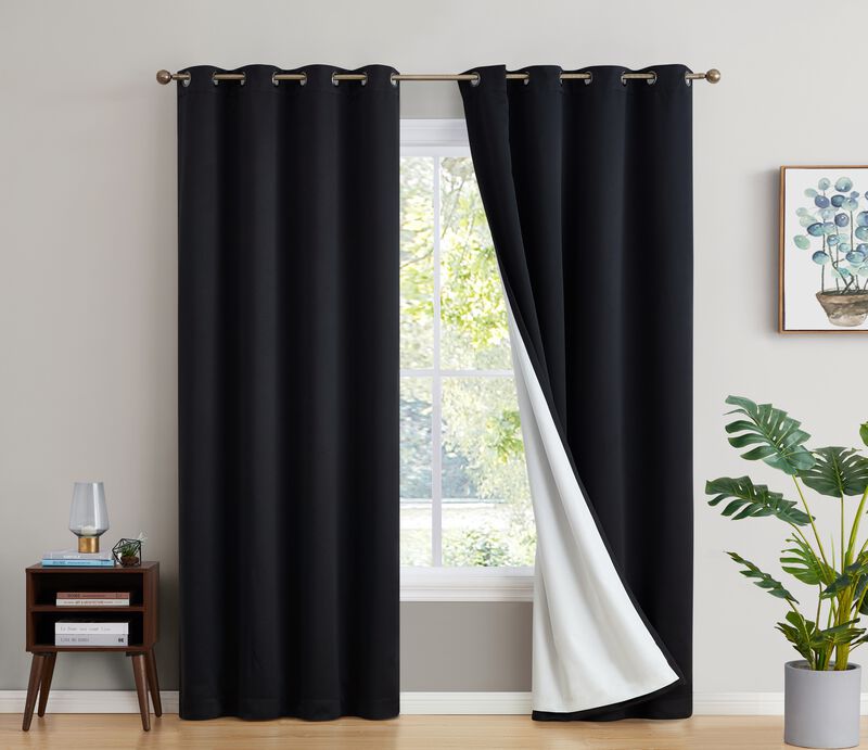 THD Virginia 100% Full Complete Blackout Heavy Thermal Insulated Energy Saving Heat/Cold Blocking Grommet Curtain Drapery Panels for Bedroom & Living Room - Set of 2