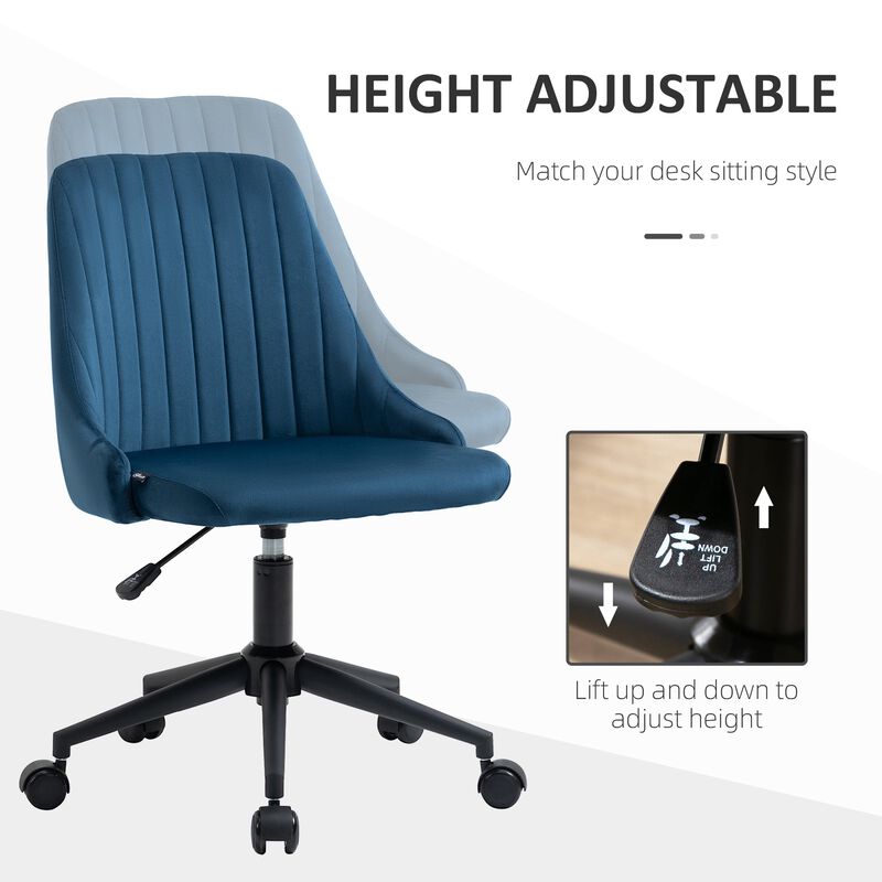 Blue Office Comfort: Velvet Swivel Mid-Back Chair with Scallop Shape