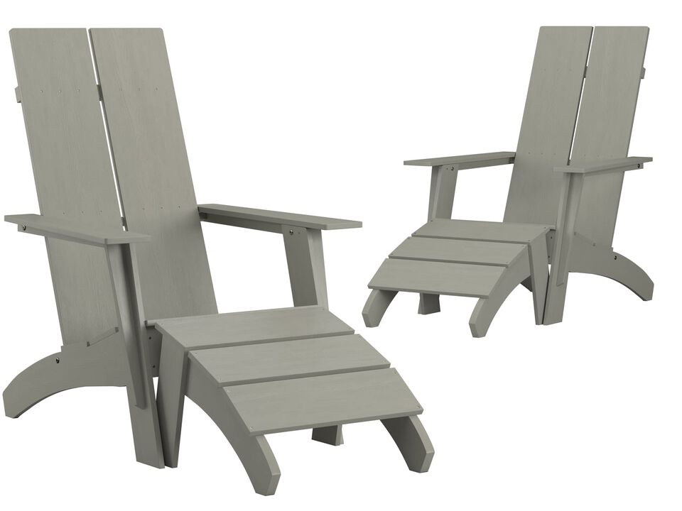 Flash Furniture Set of 2 Sawyer Adirondack Style Chairs with Footrests - Gray Poly Resin - Weather Resistant