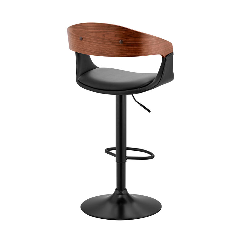 Benson Adjustable Gray Faux Leather and Walnut Wood Stool with Black Base