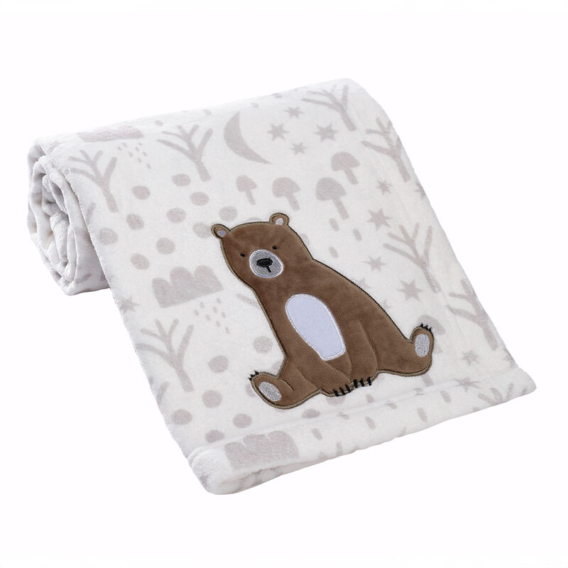 Bedtime Originals Sleepytime Bear White/Brown Soft Fleece Baby Blanket