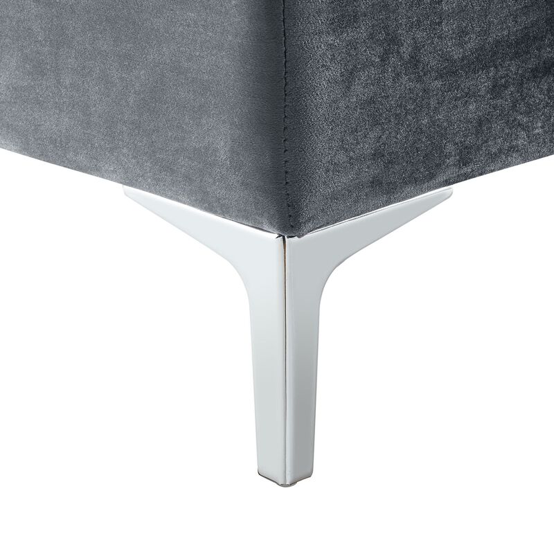 Homezia 30" Gray Velvet And Silver Storage Ottoman