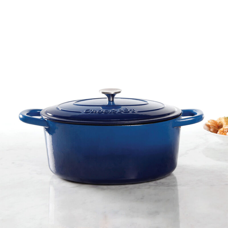 Crock Pot Artisan 7 Quart Enameled Cast Iron Oval Dutch Oven in Sapphire Blue