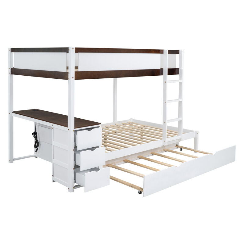 Full Over Full Bunk Bed With Twin Size Trundle, Storage And Desk