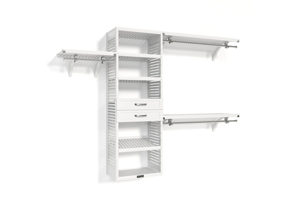 Solid Wood Walk-In Closet Organizer with 2 Shaker Style Drawers