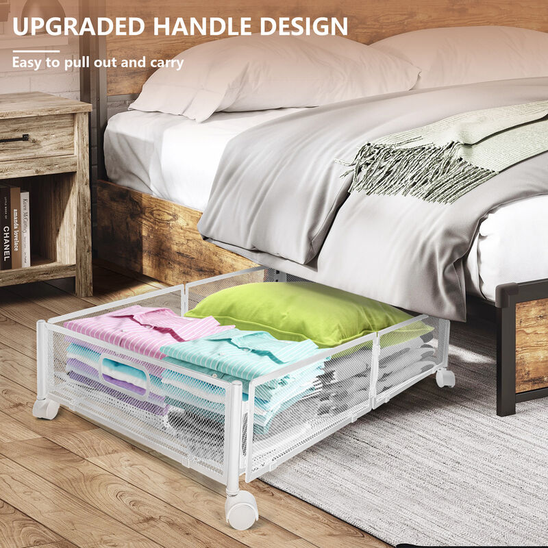 Under Bed Storage with Wheels 2 Pieces Metal Foldable Under Bed Containers