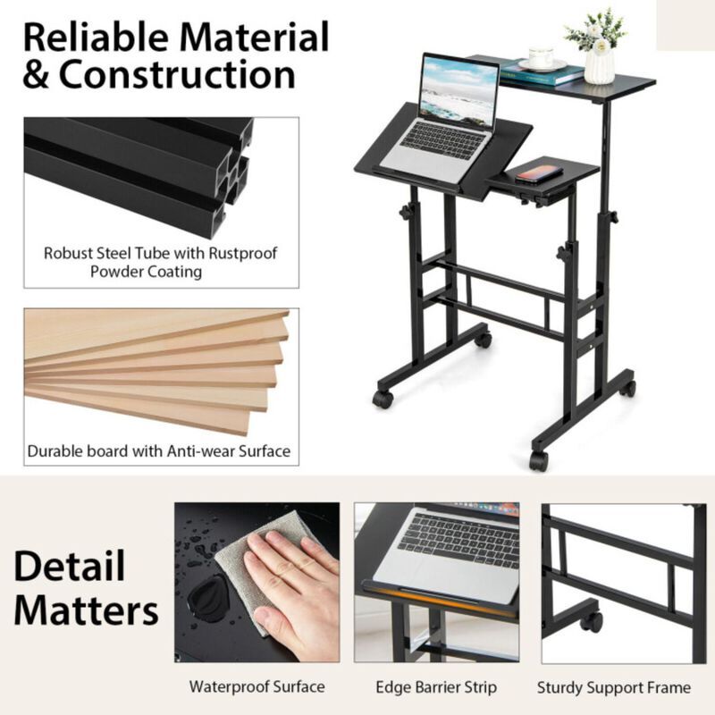 Mobile Standing up Desk Adjustable Computer Desk Tilting Workstation