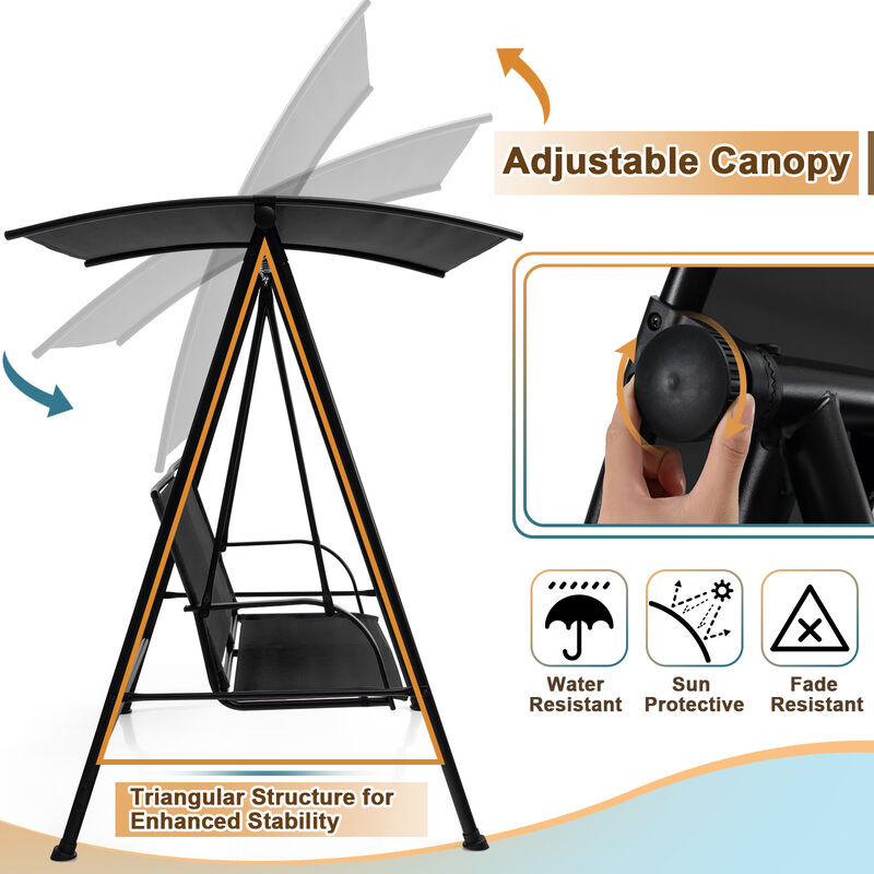 2-Seat Outdoor Canopy Swing with Comfortable Fabric Seat and Heavy-duty Metal Frame